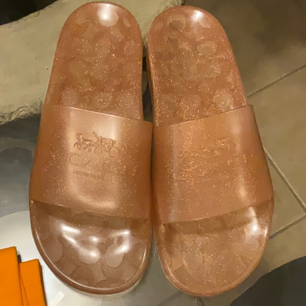 NWOB COACH ULYSSA Rubber Slide in Dark Gold (Glitter) in Size 9, NWT